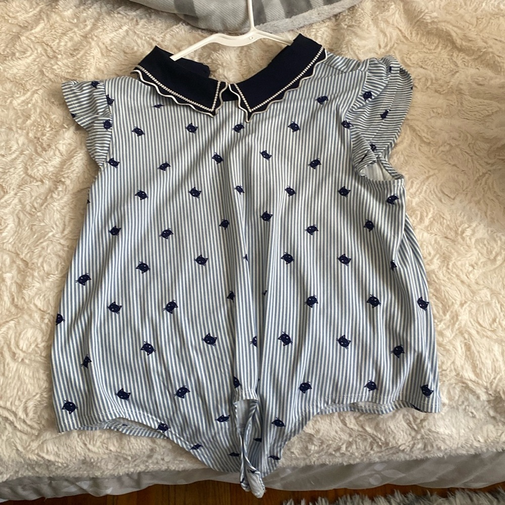 Super cute blue cat shirt, brand new S/M loose fit
